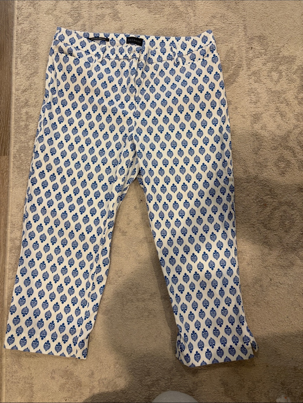 Talbots White Pants with Blue Floral Print